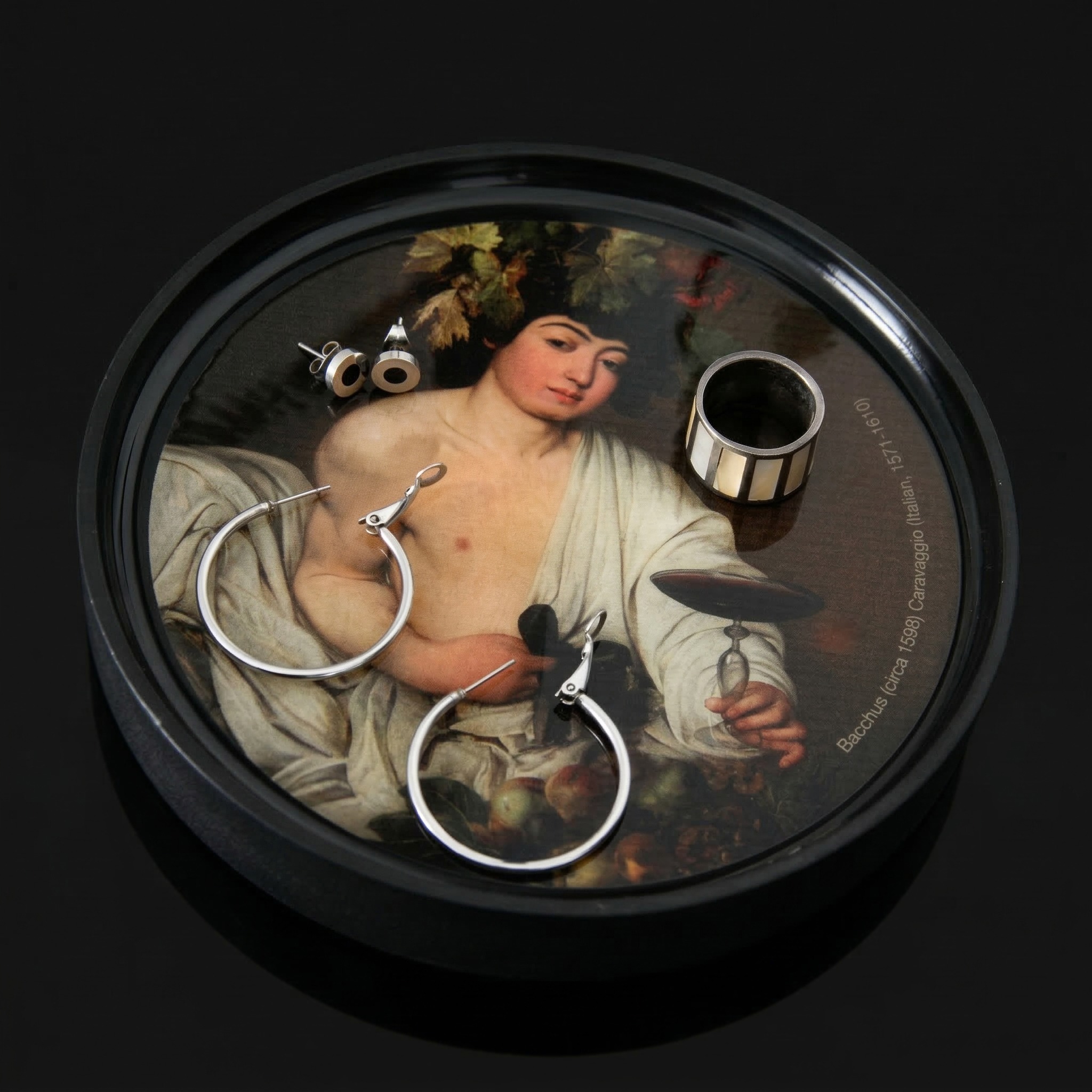 Bandeja decorativa Caravaggio Mica Rica con joyas